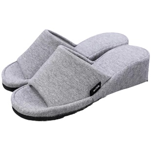 日本新款蓝色坡跟拖鞋女4厘米中跟美腿拉筋日系家居地板拖夏条纹