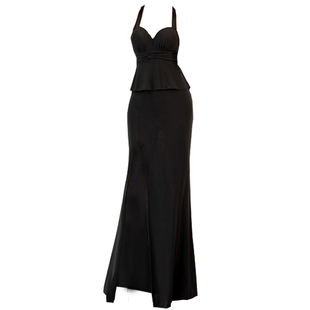 夜场KTV黑色晚礼服女2023新款宴会名媛性感深V露背连衣裙长裙显瘦