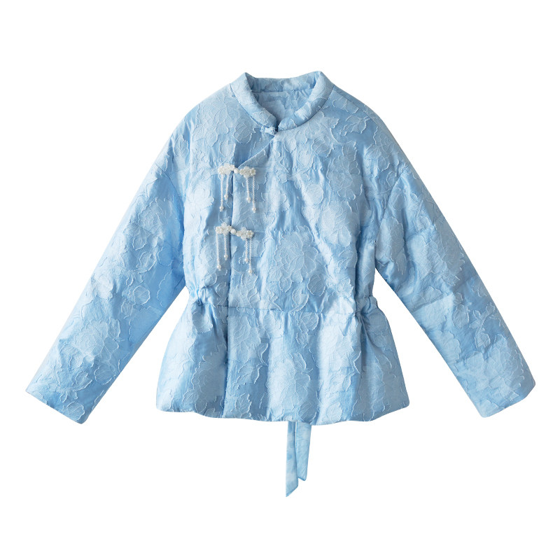 复古天丝剪花短款羽绒服女冬季