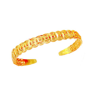 铜合金开口铜钱手镯民族风戒指套装金钱镀金手镯久不掉色首饰