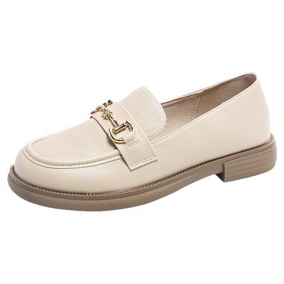 大东白色乐福鞋女2025新款秋冬英伦风厚底小皮鞋软底百搭通勤单鞋