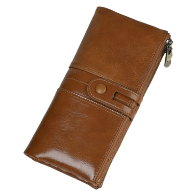 丝芙伦里外真皮折叠长款钱包皮夹