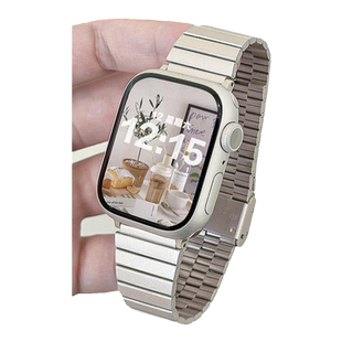 【竹节小蛮腰】适用applewatchS11金属表带iwatchS10/9卡扣表带苹果手表SE8/7/6/5/4代不锈钢表带高级小众夏