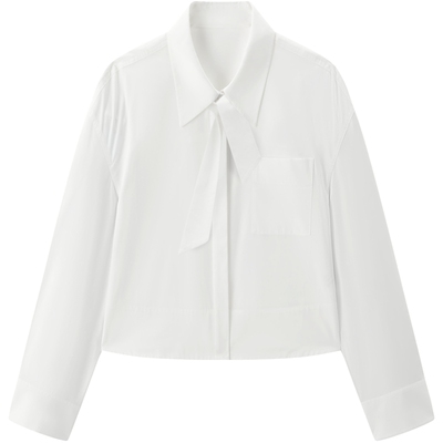 【商场同款】太平鸟女士春新款可拆卸系带白色长袖衬衫A1CAG1394