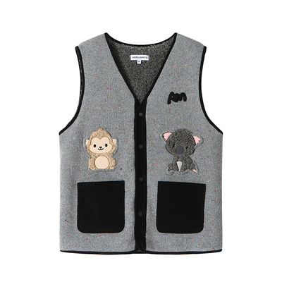 ANDREA MARTIN秋冬新款复古V领无袖简约针织马甲拼接撞色背心