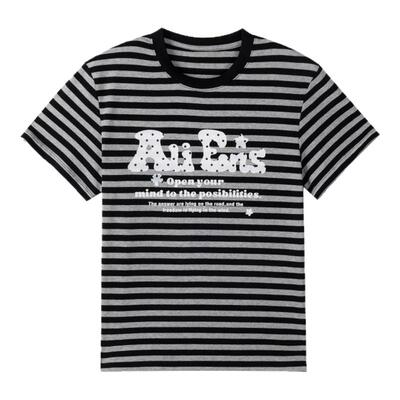 条纹撞色印花短袖波点正肩t恤