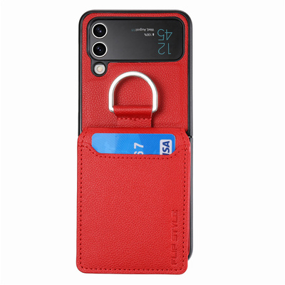 零钱包带指环适用三星flip4手机壳卡包galaxyzflip5保护套zflip6折叠屏卡套filp7支架23插卡卡片皮套磁吸新款