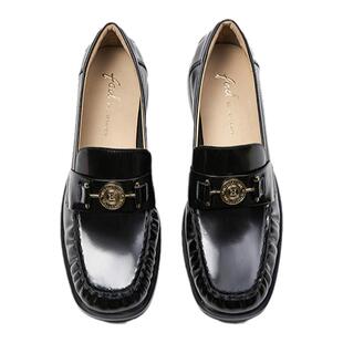 fed英伦风小皮鞋春季新款女鞋厚底粗跟褶皱乐福鞋女R0724-YAB210