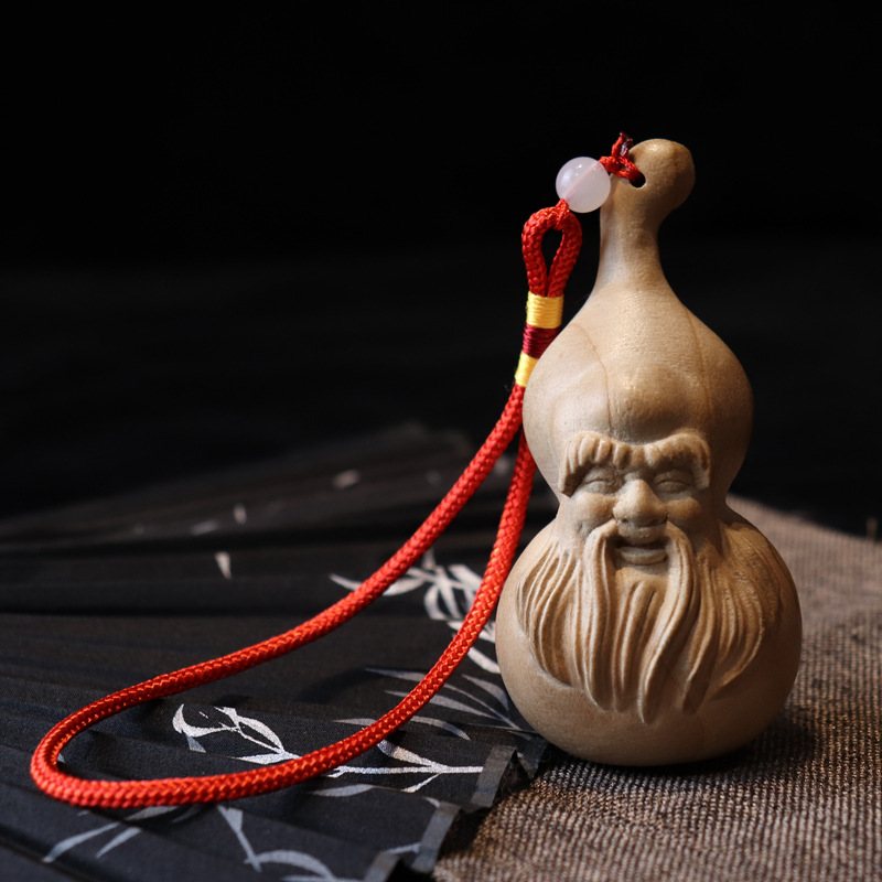 批发桃木寿星葫芦手把件 送长辈雕刻小工艺品