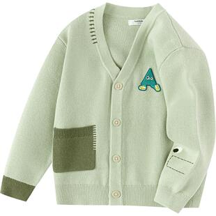 巴拉巴拉儿童毛衫男童春秋装V领百搭针织衫户外撞色开衫趣味章仔