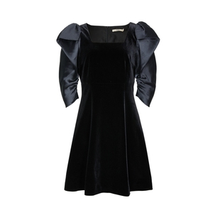 艾诺丝雅诗春季新品复古蝴蝶袖收腰A摆礼服连衣裙20929038