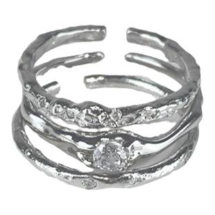 叠戴戒指纯银不掉色组合冷淡风轻奢简约酷小众设计极细碎钻戒指女