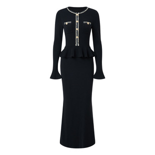 【商场同款】MAXRIENY冬日千金小香连衣裙x型收腰修身鱼尾小黑裙