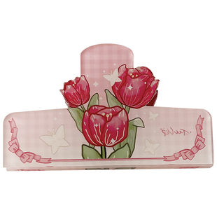 郁金香花朵便签夹学生高颜值亚克力手账小夹子试卷文件夹长尾夹女