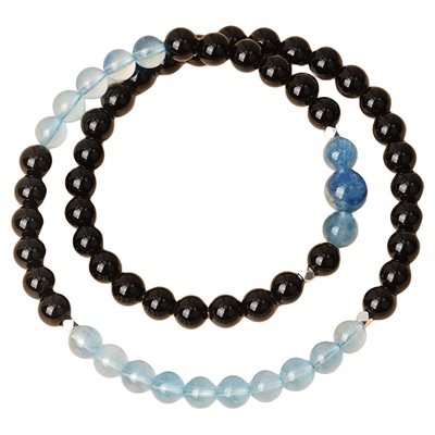 天然海蓝宝黑曜石手串五行补水缺水水晶双圈手链女小众轻奢手串