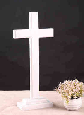 包邮白色实木十字架摆件大型木质落地十字架挂墙放桌面居家装饰