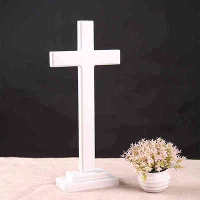 包邮白色实木十字架摆件大型木质落地十字架挂墙放桌面居家装饰