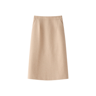 Into Fiction CBK同款50%羊毛燕麦色有口袋通勤气质风毛呢半身裙