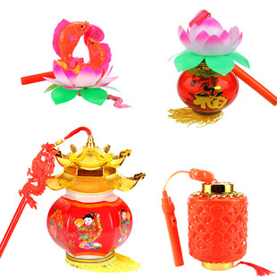 春节元宵新年LED带音乐投影灯笼中秋节发光手提闪光荷花福灯过年