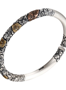 开口立体浮雕时尚个性风银手镯