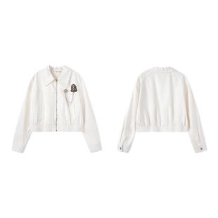 PIT复古简约100%棉白色牛仔短款外套显瘦2025新款百搭女士外衣