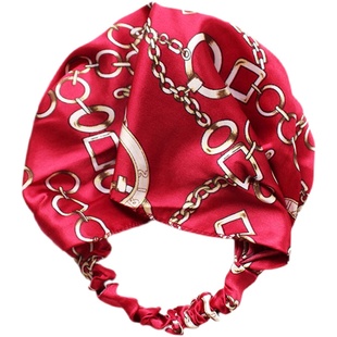 春夏薄款缎面超宽发带大牌链条头带月子帽发箍头箍遮白发女包头巾