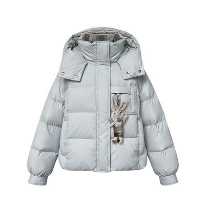 紫涵短款连帽羽绒服女2025年冬季新款撞色格纹小个子立领鸭绒外套