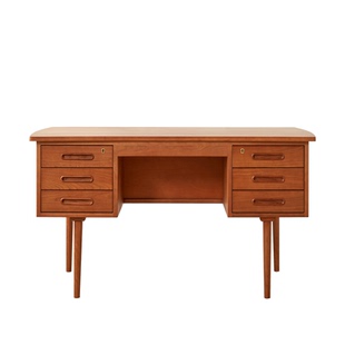 中古风樱桃木书桌双面可用复古柚木色小户型写字台儿童家用办公桌