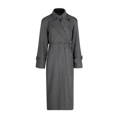 LYNEE【女总裁裙】精英感 复古花纱羊毛中长款收腰风衣式连衣裙女