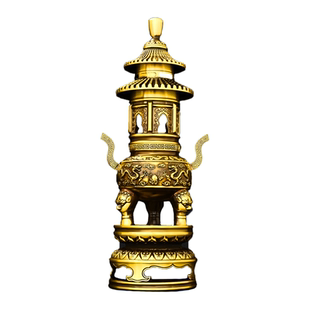 铜铸造双龙熏香炉摆件荷花寺庙天狗炉家居桌面用炉黄铜香薰炉摆件