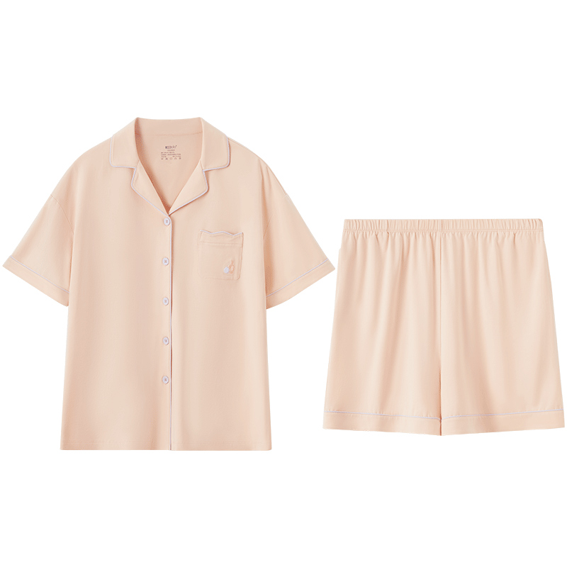【達(dá)人直播】紅豆居家涼感棉短袖情侶睡衣夏季抗菌家居服薄款