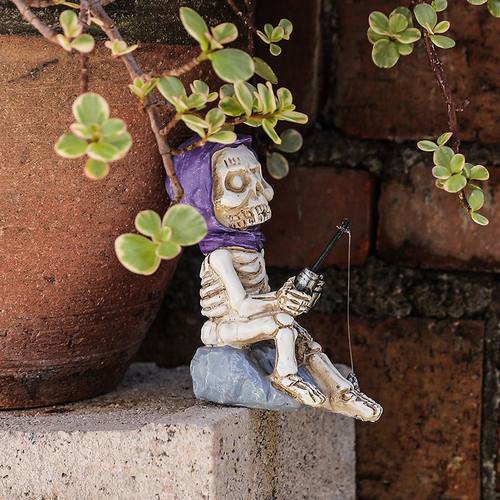 亚马逊跨境树脂工艺骷髅钓鱼人创意摆件鱼缸生日礼物搞怪桌面装饰