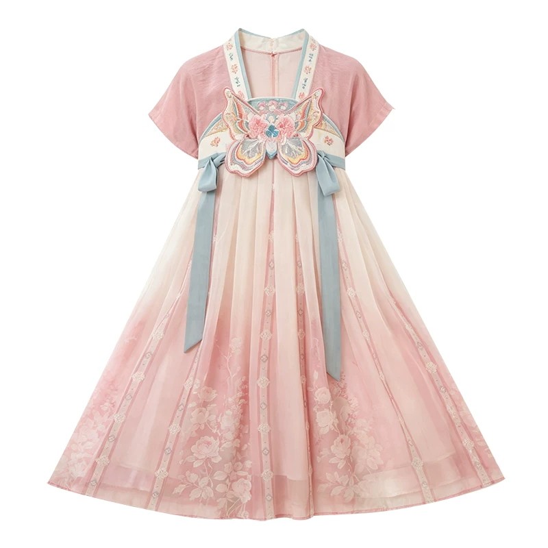 女童汉服夏季薄款超仙粉色襦裙