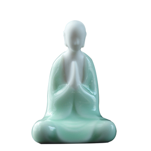 禅意陶瓷盆景鱼缸造景摆件迷你小和尚无相人物造景茶无相佛像装饰