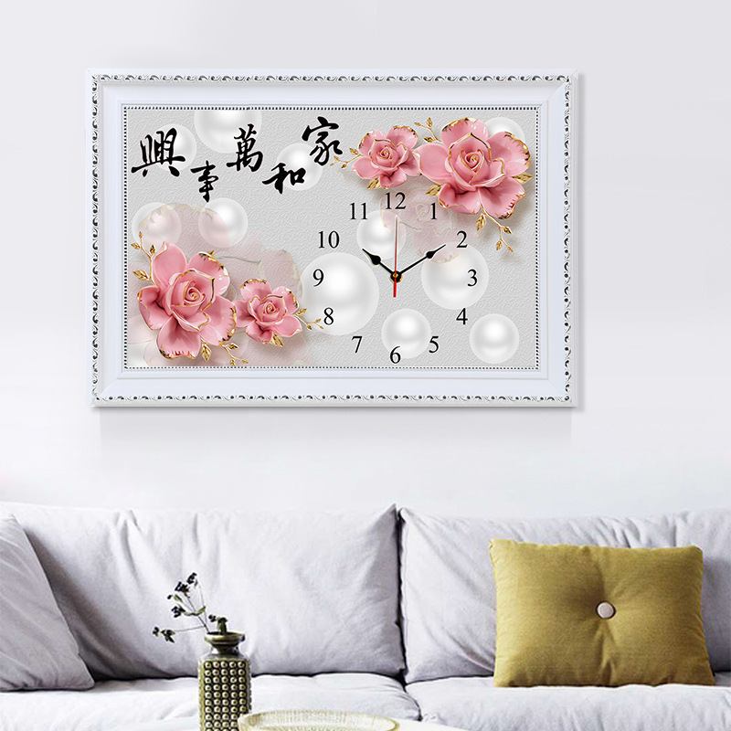 十字绣新款精准印花厂家批发钟表十字绣家和万事兴直销钟表