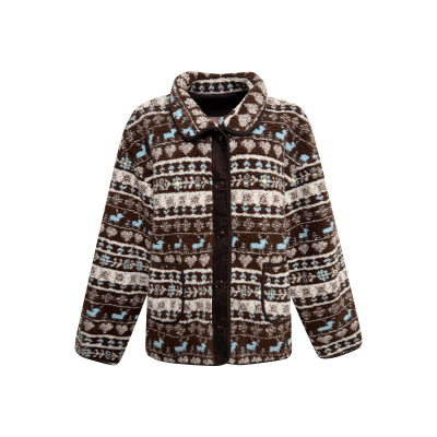 NAZ那子大码冬季费尔岛风颗粒羊羔毛翻领夹棉加厚胖mm保暖外套