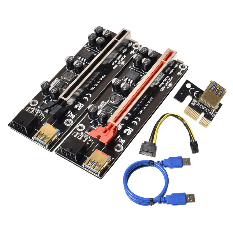 新款PCI-E X1转X16显卡延长线6pin增加版USB3.0转接卡pcie1x转16
