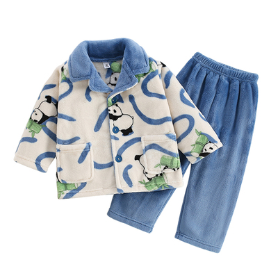 儿童珊瑚绒睡衣男童秋冬常规厚款