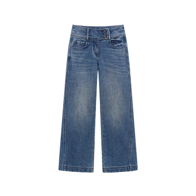 DOSORDONTS2025年秋冬新款高级质感蓝色复古洗水低腰直筒牛仔裤女
