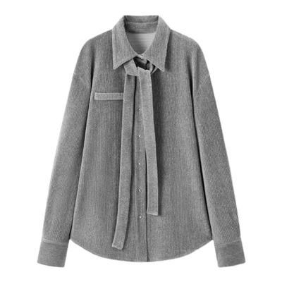 TKYSHOP宽松慵懒风系带长袖衬衫