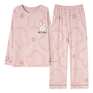 春秋季睡衣女款薄款学生可爱大码长袖套装可外穿卡通夏冬天家居服