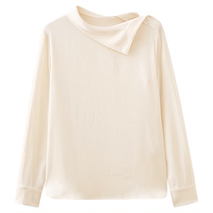 水云间杏色长袖衬衫女醋纤衬衣不规则设计感雪纺衫上衣2025秋新款