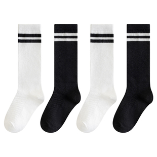 儿童袜子夏季薄款长筒袜女童夏天男童足球中筒袜白色学生小腿棉袜