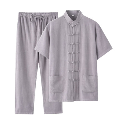 亚麻汉服夏季中青年复古半袖唐装