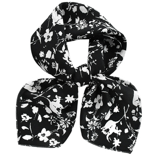 百搭黑色小碎花真丝丝巾女童春秋桑蚕丝护颈围脖儿童纱巾薄款围巾