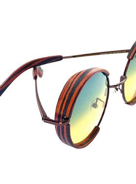 黄绿色渐变镜片乌木木质太阳眼镜