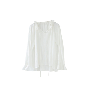 小众设计｜云柔触感抽褶木耳花边系带衬衫女文艺日系随性叠穿上衣