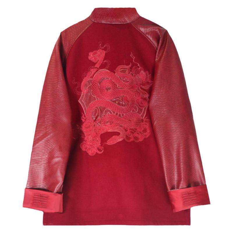 半闲集＜灵蛇贺岁＞蟒纹唐装秋冬刺绣PU棉服新中式男装保暖外套女