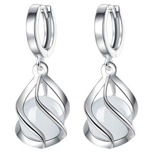 纯银猫眼石耳环2021新款潮长款缠绕锆石耳饰简约大方防过敏耳钉女