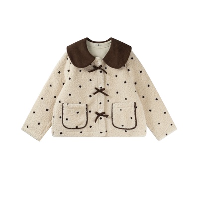 胖mm减龄显瘦蝴蝶结撞色毛毛外套